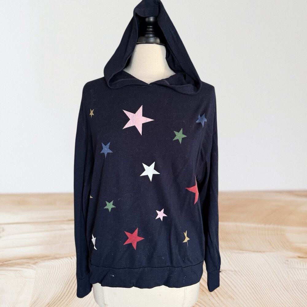 Sundry Rainbow Stars Hoodie Sweater Knit Sweatshirt Size 2/M‎ Womens USA Navy
